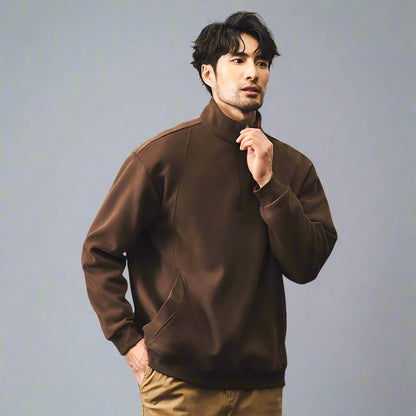 Men’s Fleece-Lined Zip-Up Pullover – Warm Cotton Jacket for Spring & Autumn