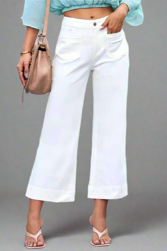 High Waist Wide-Leg Cropped Jeans for Women