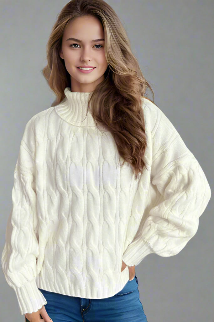 Women’s Turtleneck Solid Color Loose Fit Pullover Sweater
