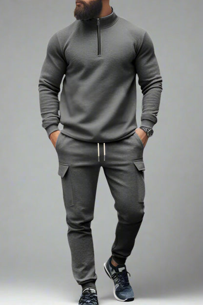 Men’s Casual Fleece-Lined Thermal Zip-Up Tracksuit – Winter Warm 2-Piece Set