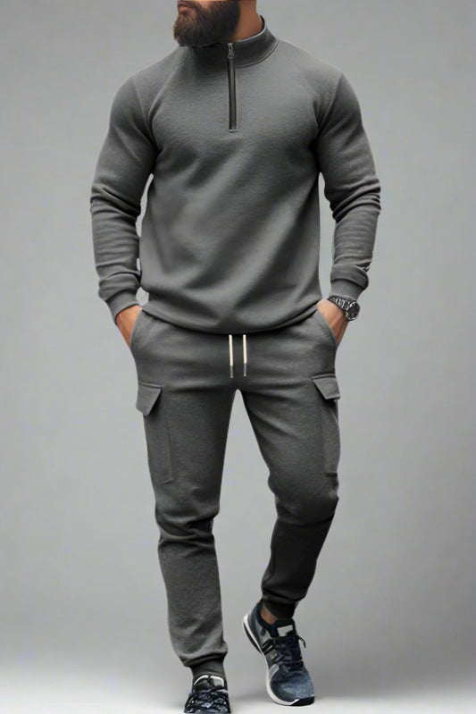 Men’s Casual Fleece-Lined Thermal Zip-Up Tracksuit – Winter Warm 2-Piece Set