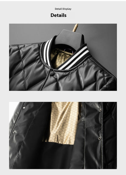 Men’s Trendy Faux Leather Baseball Jacket – Casual Street Style Outerwear