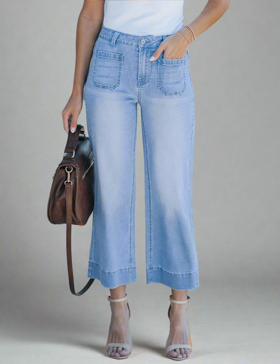 High Waist Wide-Leg Cropped Jeans for Women