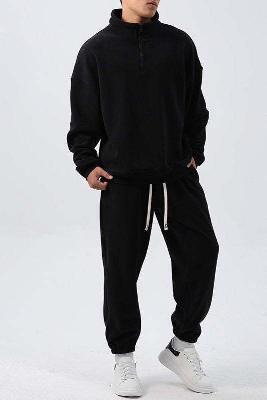 Men’s Fleece Sportswear Set – Loose Fit Pullover & Sweatpants 2-Piece Outfit