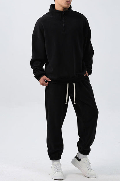 Men’s Fleece Sportswear Set – Loose Fit Pullover & Sweatpants 2-Piece Outfit