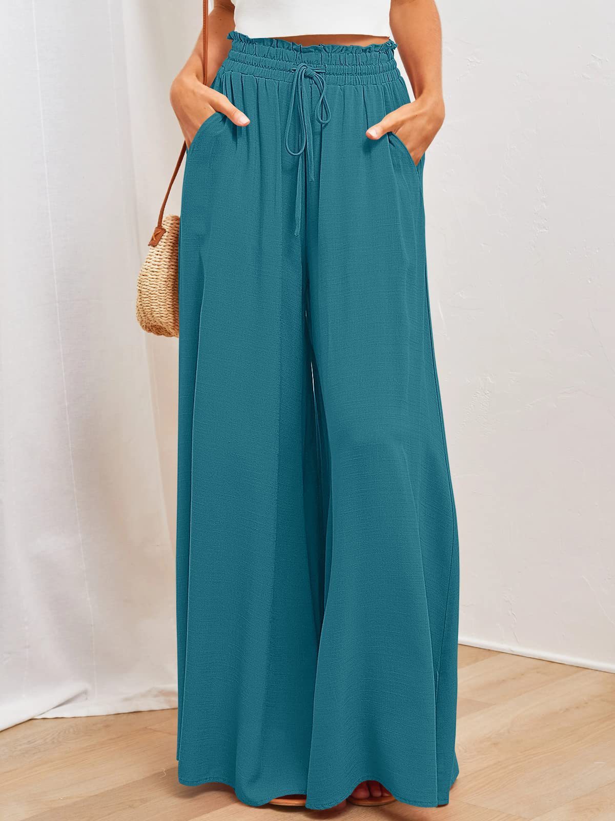 Women’s High Waist Wide-Leg Lounge Pants with Pockets