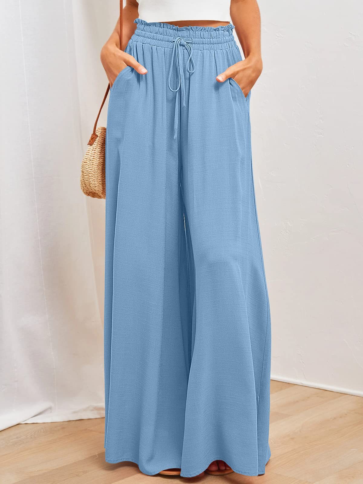 Women’s High Waist Wide-Leg Lounge Pants with Pockets