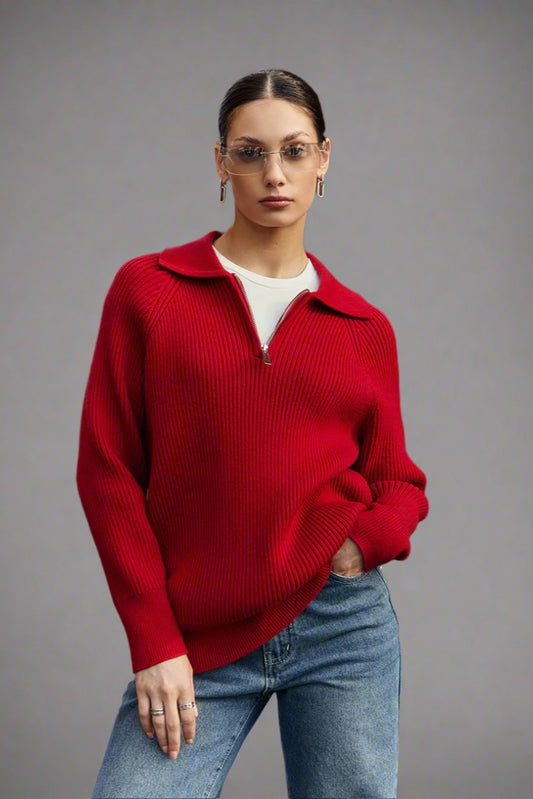 Women’s Casual Polo Collar Knitted Pullover Sweater