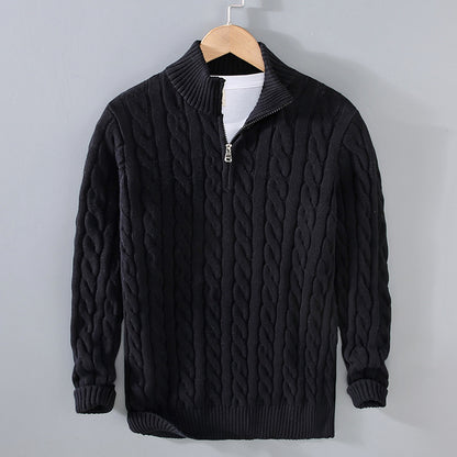 Quarter-Zip Cable Knit Pullover – Thickened Winter Sweater