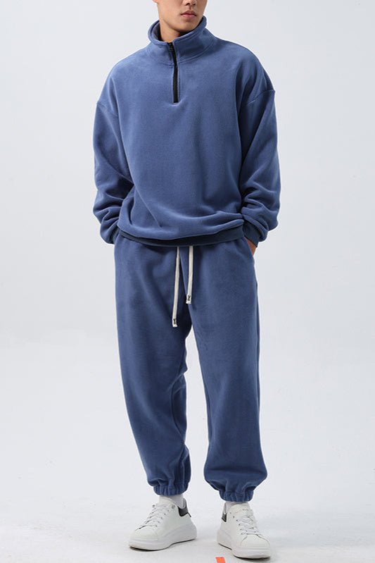 Men’s Fleece Sportswear Set – Loose Fit Pullover & Sweatpants 2-Piece Outfit