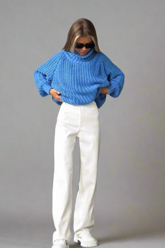 Women’s Oversized Turtleneck Chunky Knit Sweater – Casual Pullover