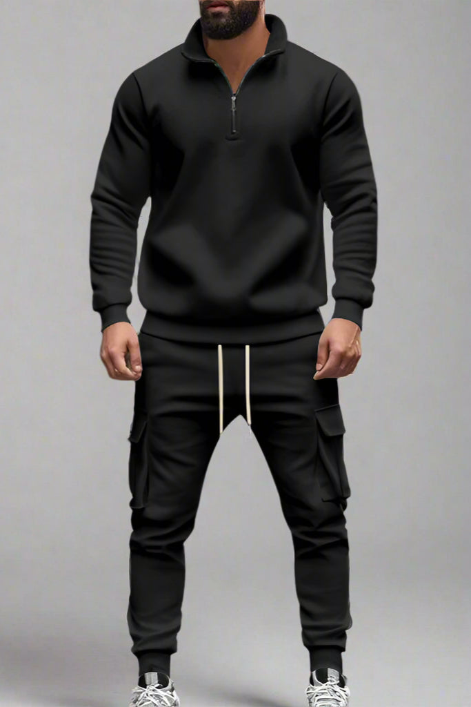 Men’s Casual Fleece-Lined Thermal Zip-Up Tracksuit – Winter Warm 2-Piece Set