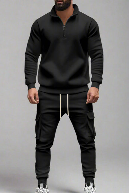 Men’s Casual Fleece-Lined Thermal Zip-Up Tracksuit – Winter Warm 2-Piece Set