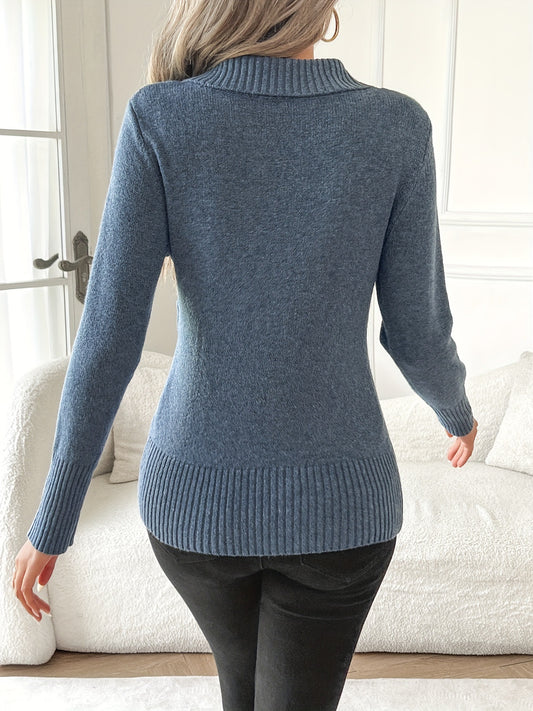 Elegant Buttoned Pullover Knit Sweater for Women – Long Sleeve, Comfy Fit