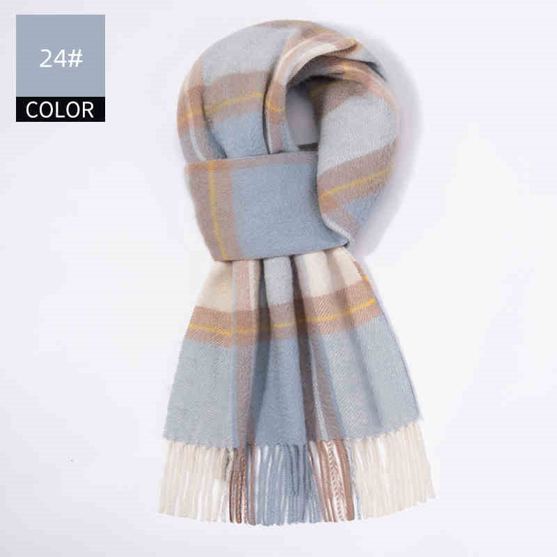 Winter Cashmere Wool Scarf – Soft Grid Pattern Warm Wrap