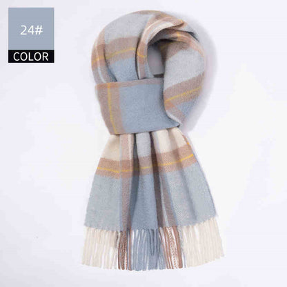 Winter Cashmere Wool Scarf – Soft Grid Pattern Warm Wrap