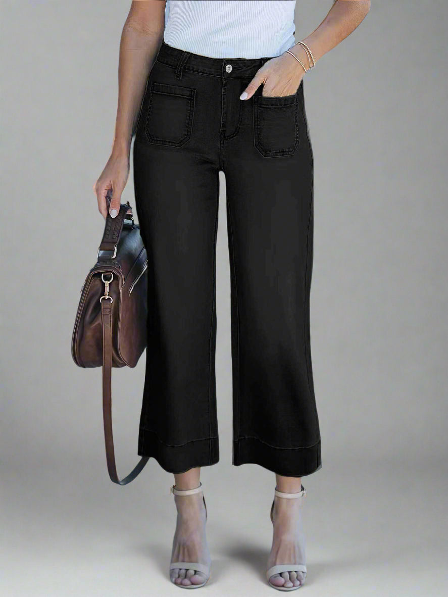 High Waist Wide-Leg Cropped Jeans for Women