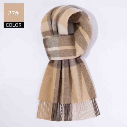 Winter Cashmere Wool Scarf – Soft Grid Pattern Warm Wrap