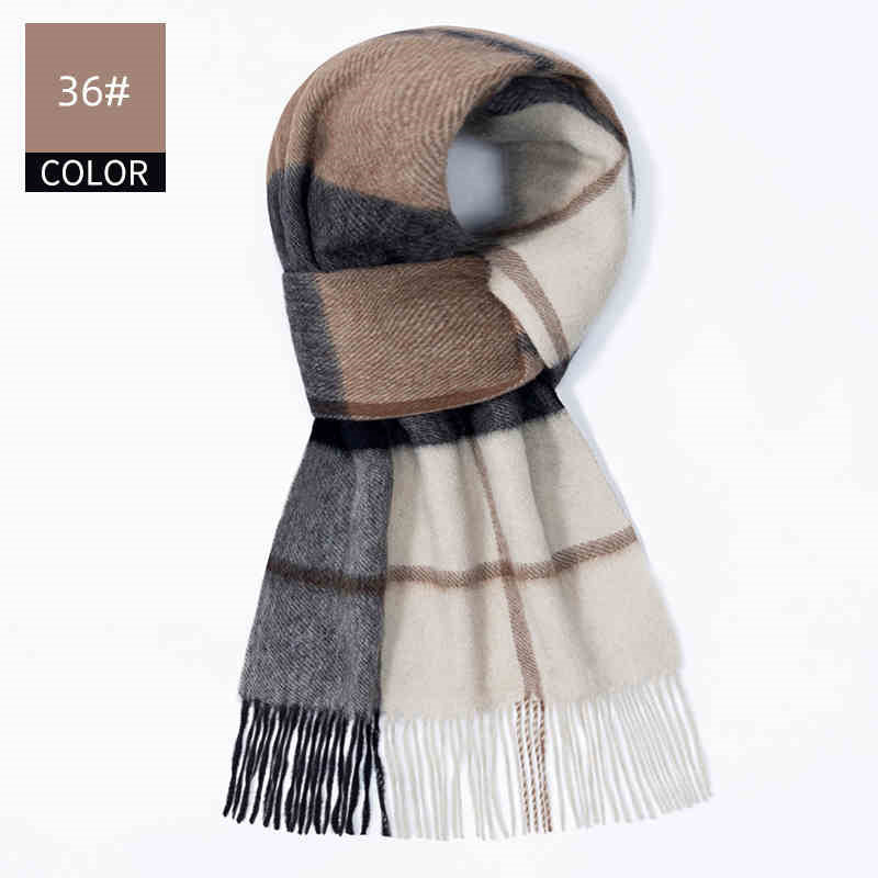 Winter Cashmere Wool Scarf – Soft Grid Pattern Warm Wrap