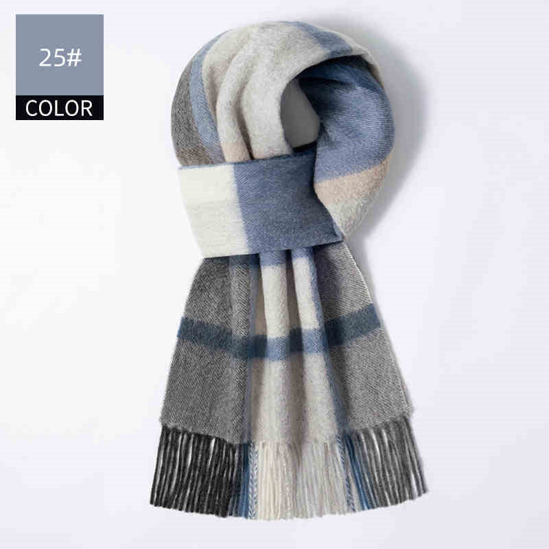Winter Cashmere Wool Scarf – Soft Grid Pattern Warm Wrap