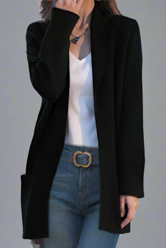 Women’s Knitted Lapel Cardigan with Pockets