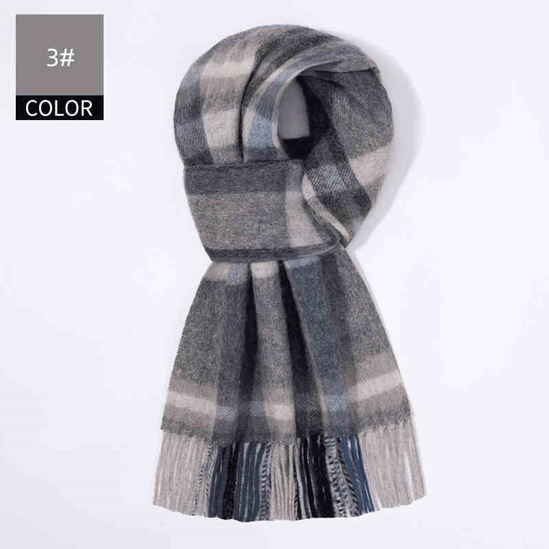 Winter Cashmere Wool Scarf – Soft Grid Pattern Warm Wrap