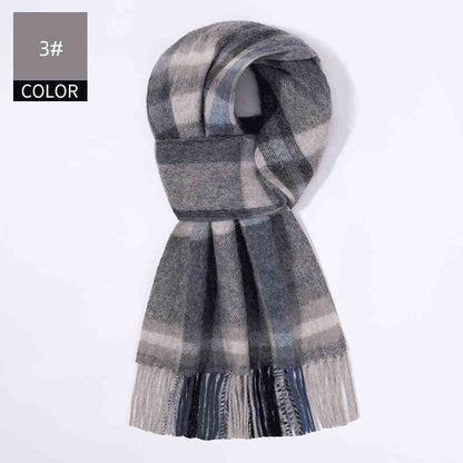Winter Cashmere Wool Scarf – Soft Grid Pattern Warm Wrap