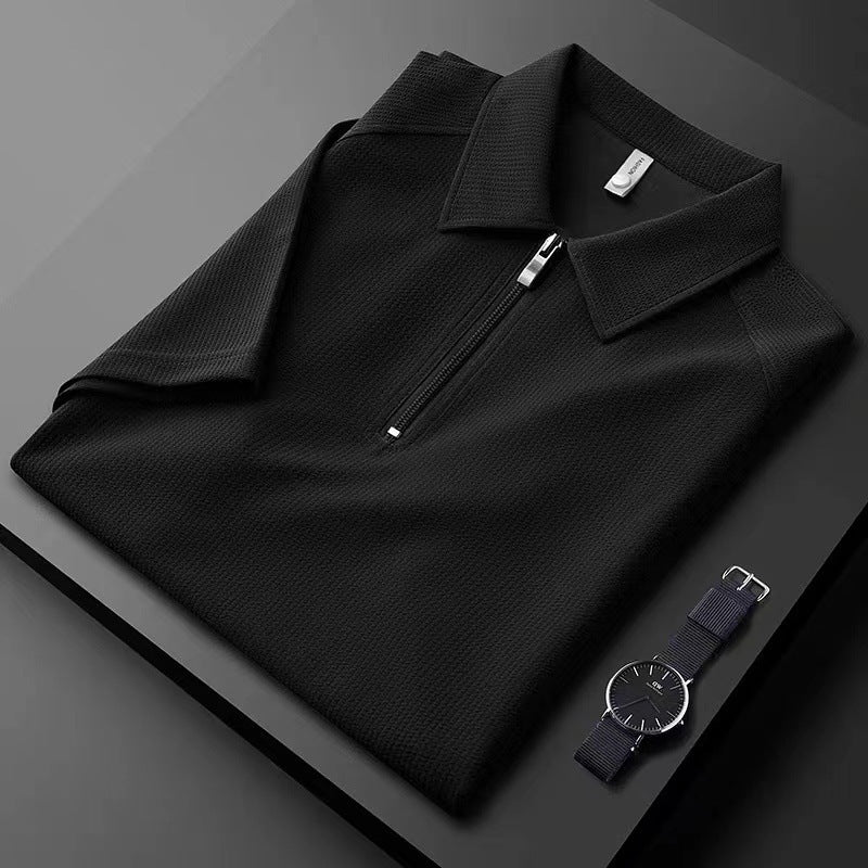 Men’s Textured Half-Zip Polo Shirt – Lightweight Short Sleeve Tee