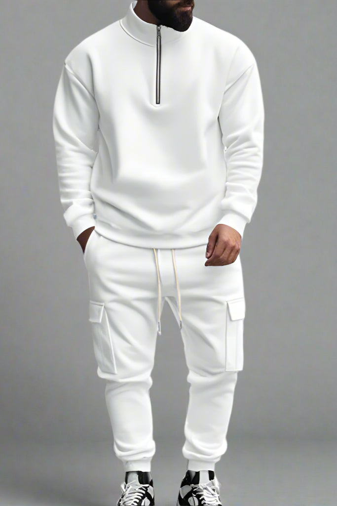 Men’s Casual Fleece-Lined Thermal Zip-Up Tracksuit – Winter Warm 2-Piece Set