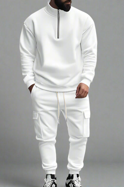 Men’s Casual Fleece-Lined Thermal Zip-Up Tracksuit – Winter Warm 2-Piece Set