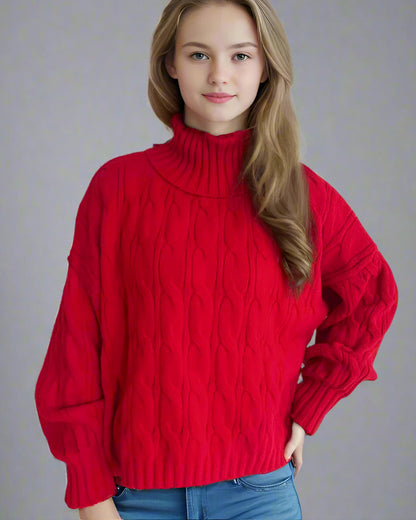 Women’s Turtleneck Solid Color Loose Fit Pullover Sweater