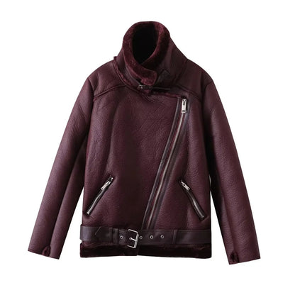 Women’s Faux Leather Lamb Fur Lined Jacket