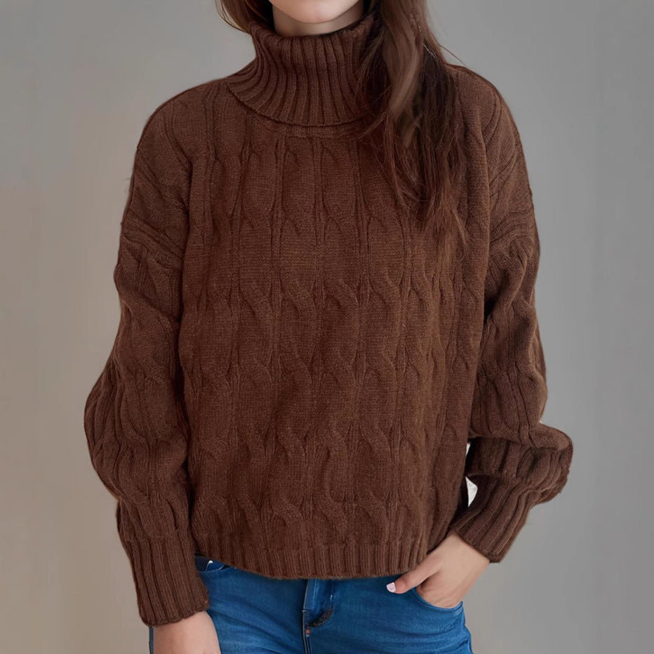 Women’s Turtleneck Solid Color Loose Fit Pullover Sweater