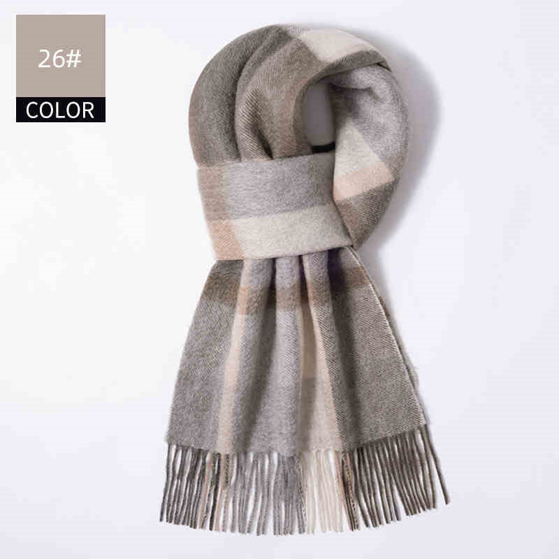 Winter Cashmere Wool Scarf – Soft Grid Pattern Warm Wrap