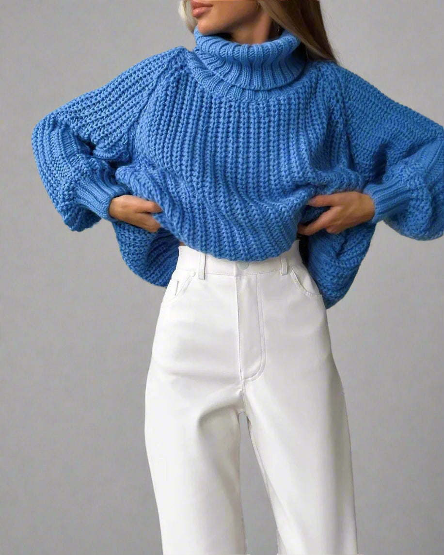 Women’s Oversized Turtleneck Chunky Knit Sweater – Casual Pullover