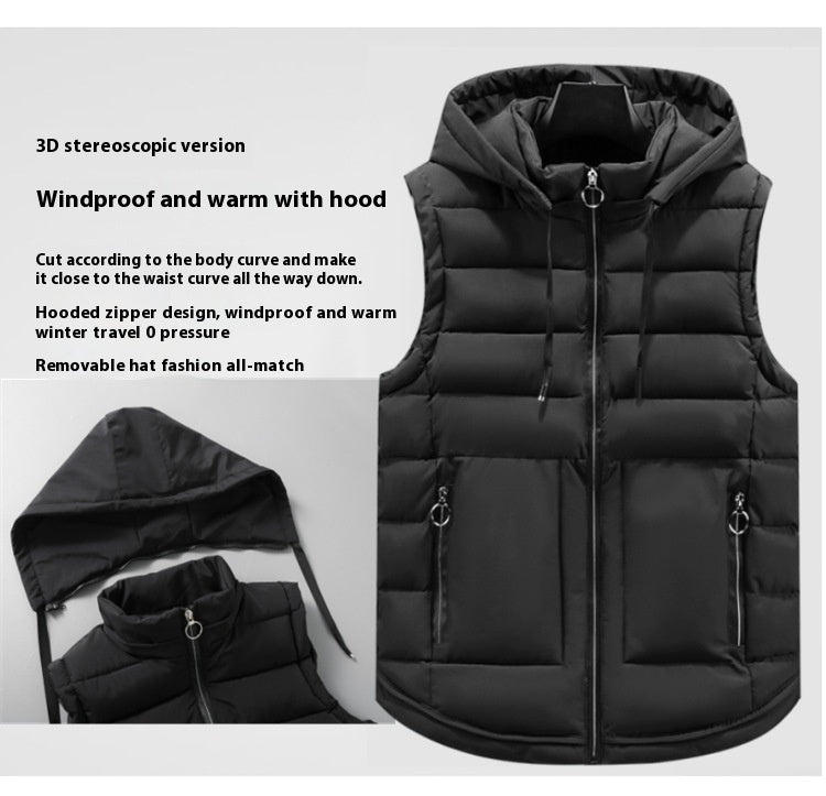 Men’s Thickened Cotton Padded Vest – Winter Casual Zip-Up Outerwear