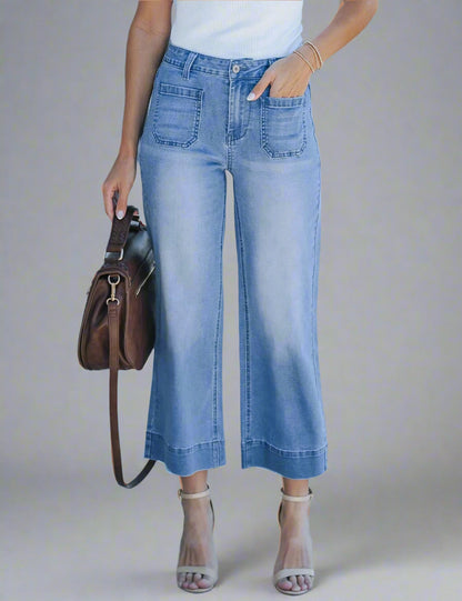 High Waist Wide-Leg Cropped Jeans for Women