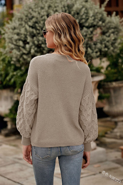 Women’s Solid Color Lantern Sleeve Knitted Top
