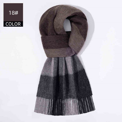 Winter Cashmere Wool Scarf – Soft Grid Pattern Warm Wrap