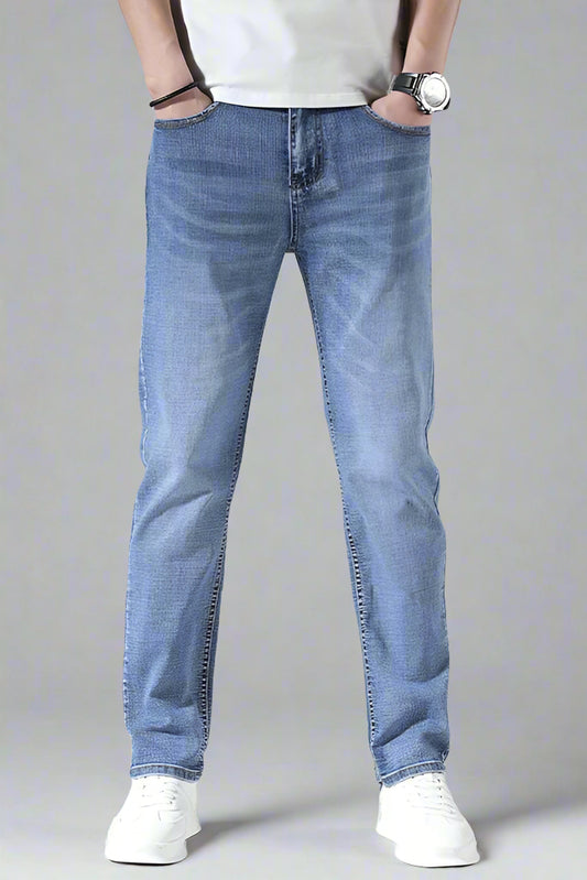 Men’s Retro Loose-Fit Jeans – Lightweight Tapered Summer Denim