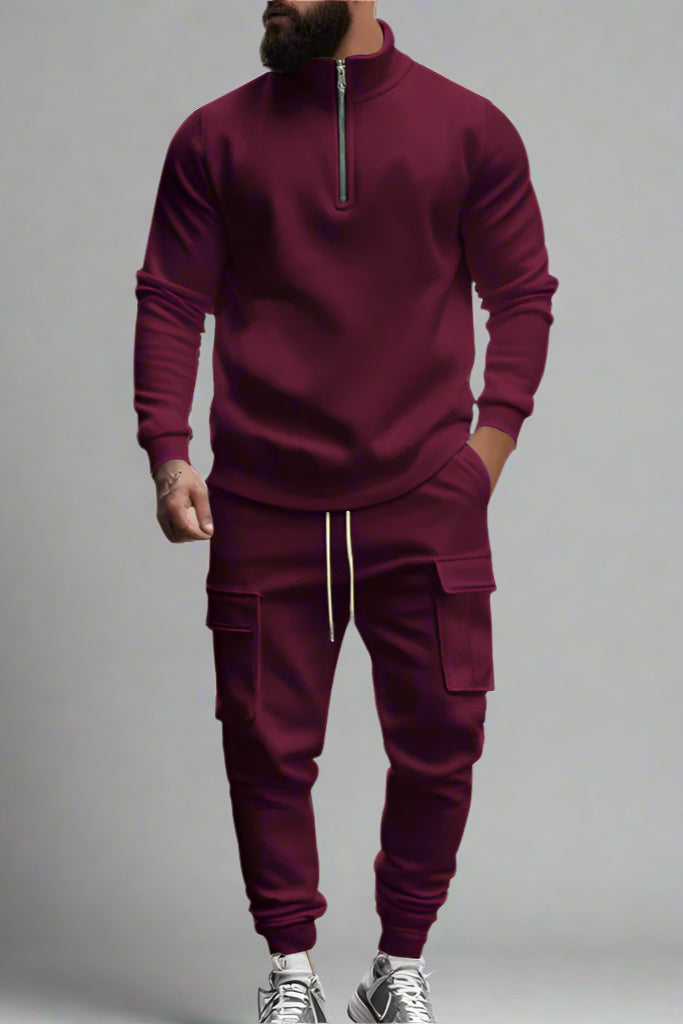 Men’s Casual Fleece-Lined Thermal Zip-Up Tracksuit – Winter Warm 2-Piece Set