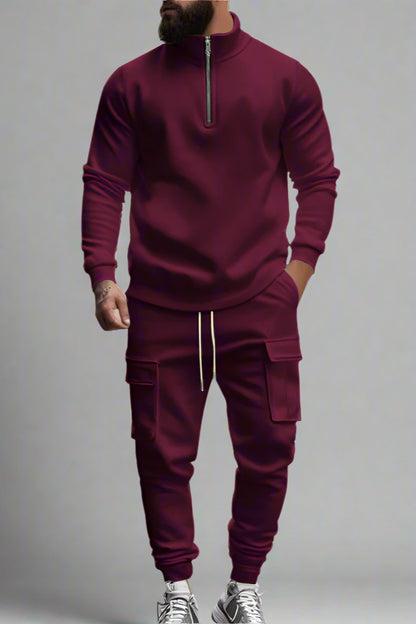 Men’s Casual Fleece-Lined Thermal Zip-Up Tracksuit – Winter Warm 2-Piece Set