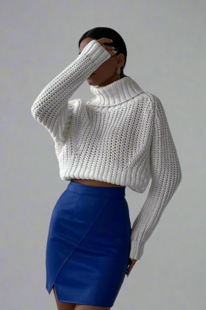 Women’s Oversized Turtleneck Chunky Knit Sweater – Casual Pullover