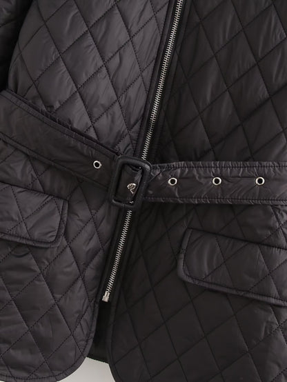 Belted Quilted Cotton Jacket – Casual Mid-Length Outerwear