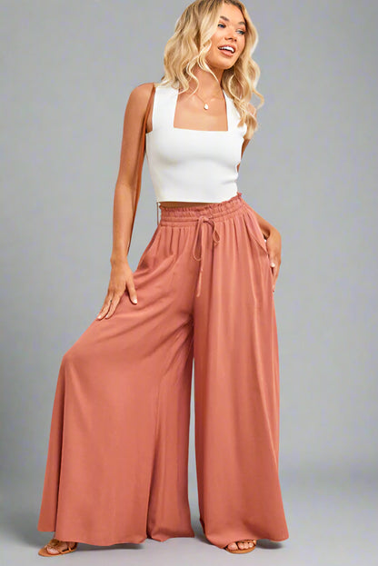 Women’s High Waist Wide-Leg Lounge Pants with Pockets