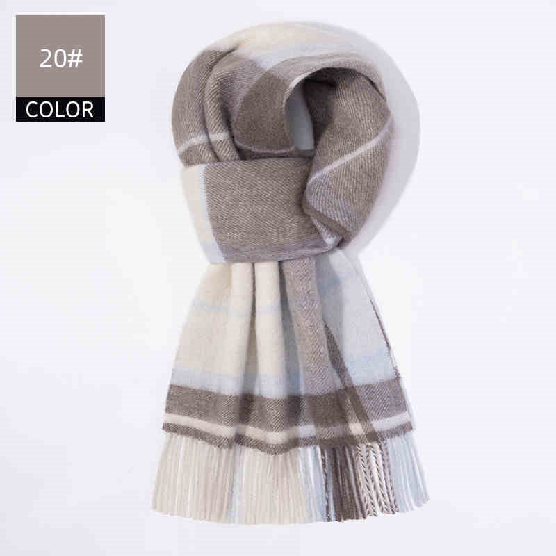 Winter Cashmere Wool Scarf – Soft Grid Pattern Warm Wrap