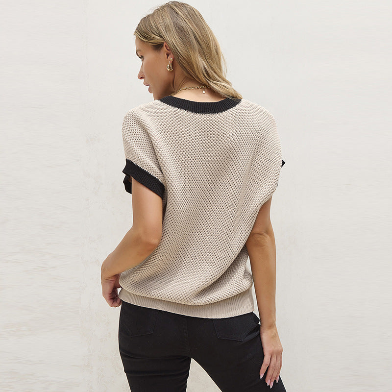 Women’s Contrast Trim Round Neck Pullover Sweater