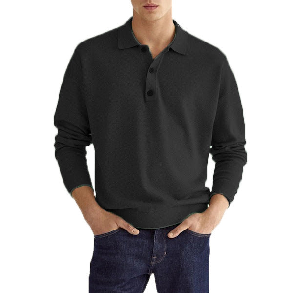 Men’s V-Neck Button Polo – Long Sleeve Casual Autumn Shirt