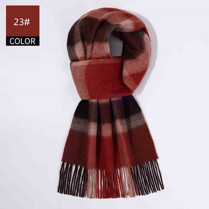 Winter Cashmere Wool Scarf – Soft Grid Pattern Warm Wrap
