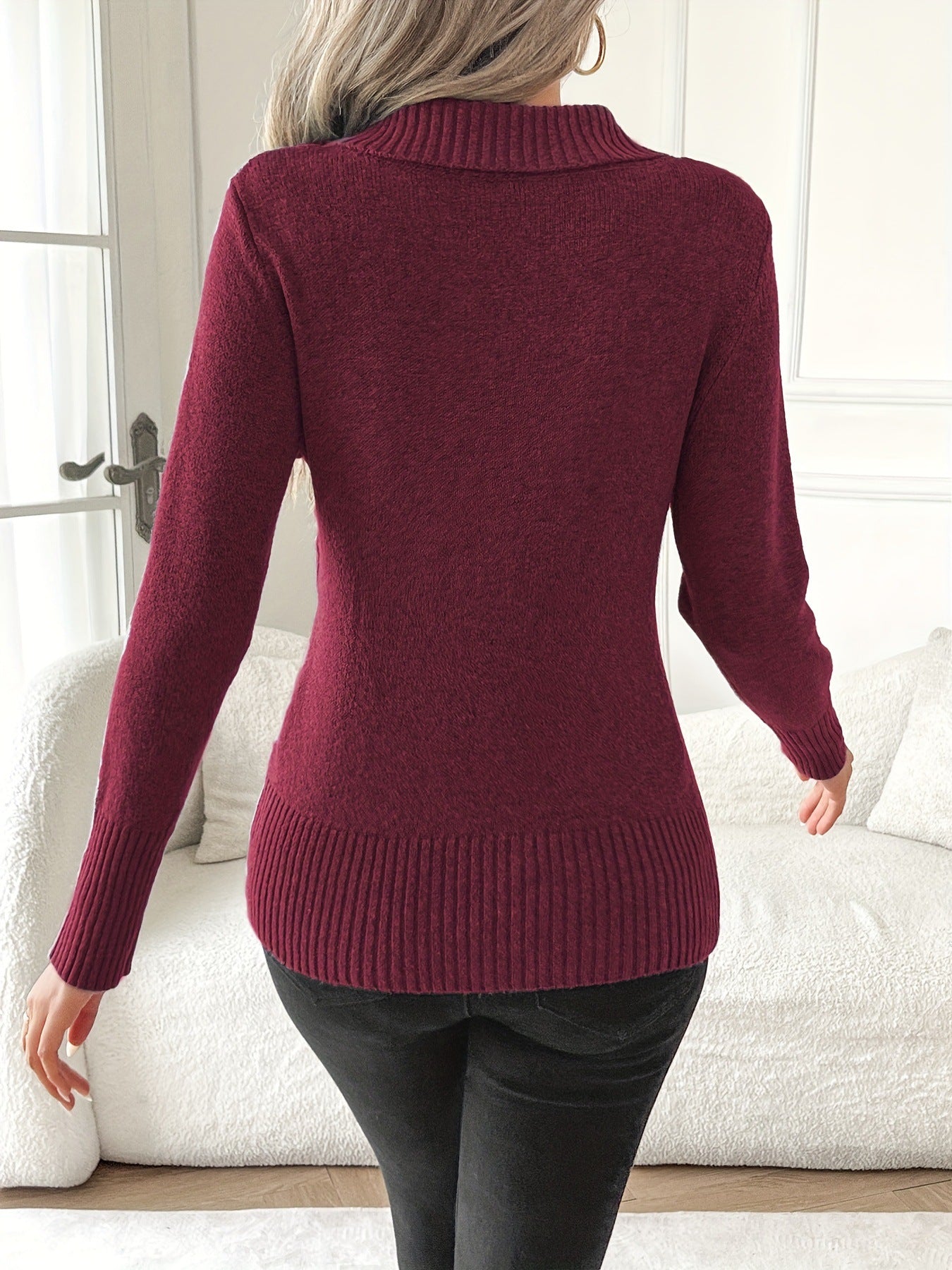 Elegant Buttoned Pullover Knit Sweater for Women – Long Sleeve, Comfy Fit